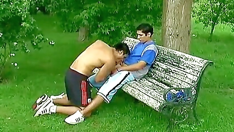 Babe and his buddy are playing soccer in the backyard