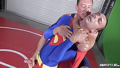 Super-man cum shot and facial from a guy with a big cock