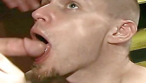 A blonde brunette in a black lingerie is fucked by a group of men