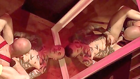 Latina with a tattoo on her face is rimming in the bedroom
