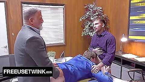 Big cock hunk gets a new job and takes part in threesome