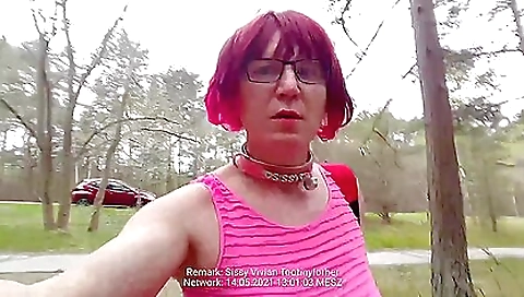 Amateur red-haired babe caught in a public parking area