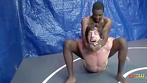 Intense black wrestling with black dude and a cock