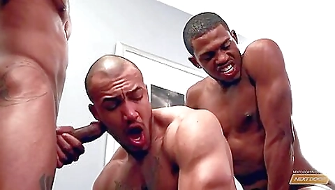 Brunette brunette gets fucked by two huge black guys
